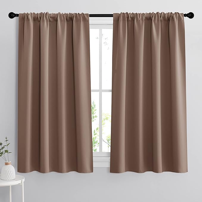 RYB HOME 54 inch Blackout Curtains for Living Room, Rod Pocket Thermal Insulated Small Window Drapes Room Darkening Shades for Bedroom Studio Dorm, W 42 x L 54 inch, Set of 2 Panels, Mocha