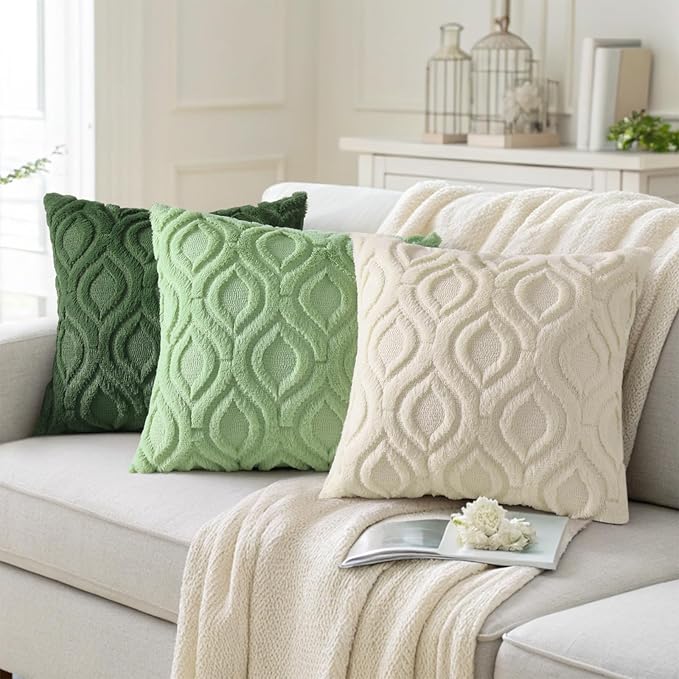 decorUhome Summer Throw Pillow Covers 12x20 Inch Set of 2, Soft Plush Faux Wool Light Sage Green Solid Couch Pillow Covers, Accent Farmhouse Neutral Rectangle Pillow Cases for Sofa Bed Living Room