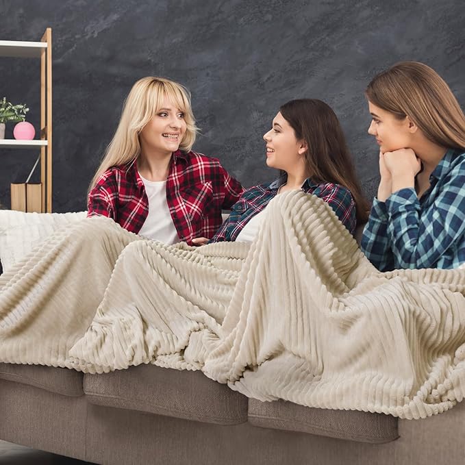 Buryeah 12 Pcs Flannel Throw Blanket Bulk 50 x 60 in Sleepover Blanket Outdoor Wedding Throw Lightweight, Oeko-tex Standard 100 Certified for Sofa Homeless Gifts (Beige)