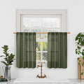 LAMIT Semi Sheer Short Linen Curtains 36 Inch Length 2 Panels, Light Filtering Panels Back Tab and Rod Pocket Neutral Drapes for Kitchen/Loft Room, Olive Green, 25 x 36 Inch