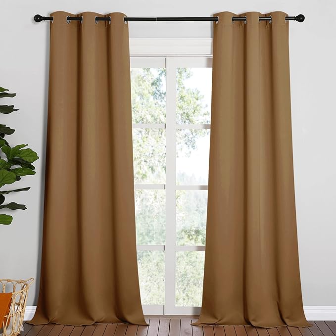 NICETOWN Sleek Blackout Curtains 95 inches Length for Windows, Noise Reducing and Block Draft Panels for Door Doorway Laundry Office Luxury Decor Theme (2 Panels, Gold Brown, W42 x L95 -Inch)