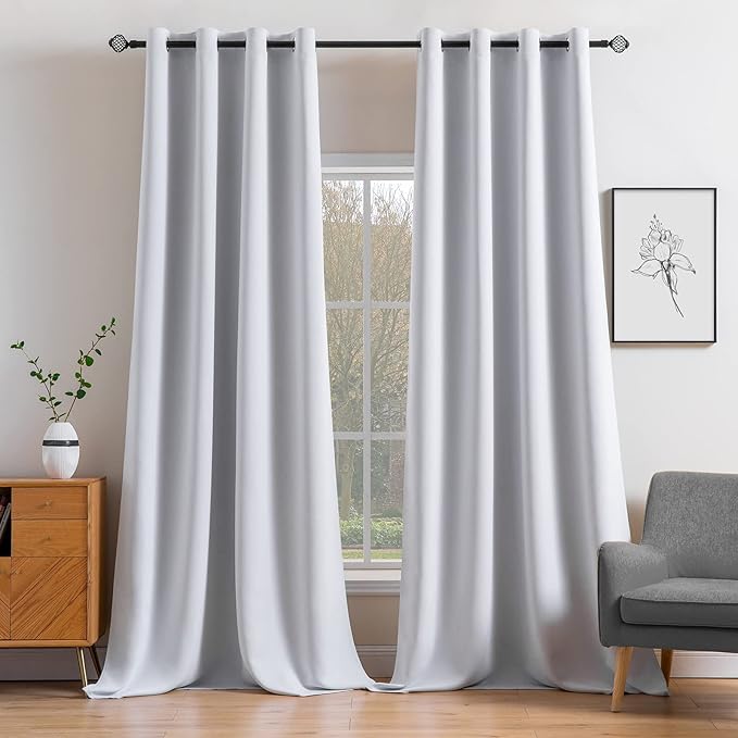 MIULEE Blackout Curtains 96 Inches Long for Bedroom Living Room, Chirstmas Thermal Insulated Room Darkening Grommet Top Solid Light Blocking Drapery Set of 2 Window Panels Greyish White