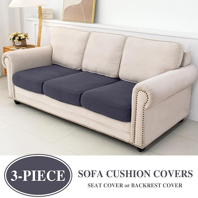 Couch Cushion Covers Seat Cushion Cover Stretch Couch Cover Separate Sectional Sofa Slipcovers Furniture Protector(3 Pieces for Seat or Sofa Backrest, Dark Grey)
