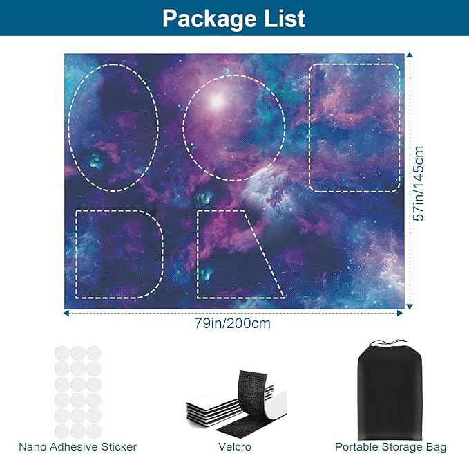 100% Blackout Curtains for Bedroom, Portable DIY Window Blinds, No Drill Window Shades & Blackout Blinds with Stickers & Tabs for Travel, Dorm Room, Media Room (Starry Sky, 79" x 57")