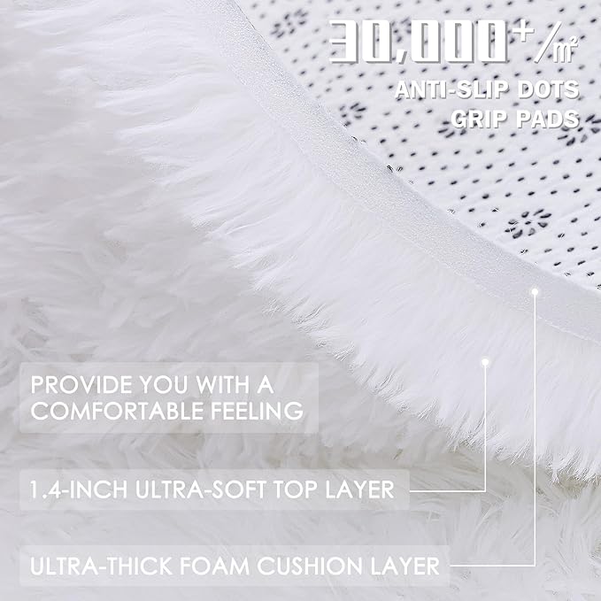 OLANLY 2x4 Machine Washable Runner Rugs for Hallway, Soft Fluffy Shaggy Bedside Rugs for Bedroom, Living Room, Indoor Floor Carpet for Kids Girls and Boys, Nursery Rooms, Home Decor Aesthetic, White