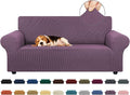 KEKUOU Stretch Loveseat Sofa Cover Slipcover,Couch Covers for 2 Cushion Couch Sofa (55"-78") Furniture Protector Sofa with Elastic Bottom for Kids,Dog. Jacquard Small Checked (Medium,Dark Purple)