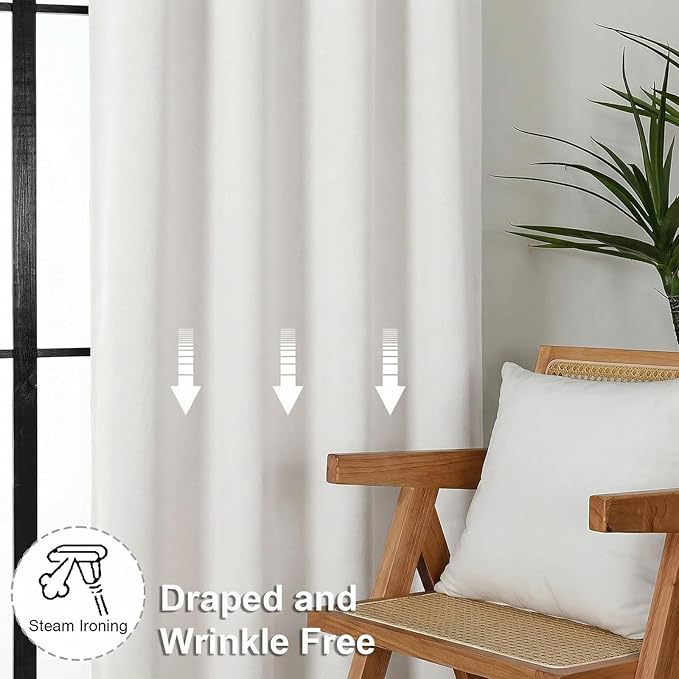 Simplebrand Ava Light Beige Light Filtering Curtains for Bedroom 63 Inch Length 2 Panels Set, Privacy Thermal Insulated Rod Pocket Door Window Curtains for Patio French Door Front Door, W40 x L63 Inch