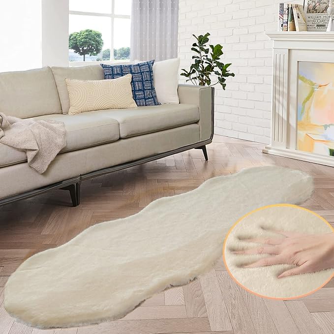 ORINOVA Shag Polyester Bunny Washable Fluffy Rug Runners for Hallways Camel Plush Area Rugs for Living Room Bedroom Sheepskin Rug 2x6 Shaped Nursery Rugs