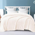 Exclusivo Mezcla Fleece King Size Blanket for Bed, 90x104 Inches Soft Cozy Jacquard Flannel Blankets, Lightweight Fuzzy Plush Warm for Women, Off White