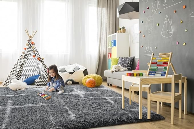TWINNIS Super Soft Shaggy Rugs Fluffy Carpets, 6x9 Feet, Indoor Modern Plush Area Rugs for Living Room Bedroom Kids Room Nursery Home Decor, Upgrade Anti-Skid Rectangular Fuzzy Rug, Grey Star