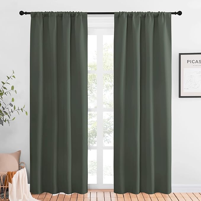 NICETOWN Bedroom Curtains Blackout Draperies - All Season Thermal Insulated Solid Rod Pocket Top Blackout Curtains/Drapes for Kid's Room (Dark Mallard, 1 Pair, 42 x 84 Inch)