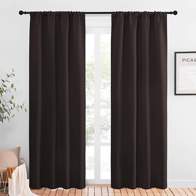 NICETOWN Blackout Curtains for Living Curtains, Toffee Brown, 1 Pair, 34-inch W x 84-inch L, Home Decorations Thermal Insulated Solid Pole Top Blackout Drapes for Living Room