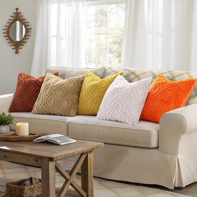 decorUhome Throw Pillow Covers 16x16 Inch Set of 2, Soft Plush Faux Wool Rust Solid Couch Pillow Covers, Accent Farmhouse Neutral Square Pillow Cases for Sofa Bed Living Room
