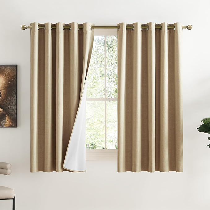 NICETOWN Full Shade Curtain Panels, 62 x 63 inch, Camel, Pair of Energy Smart & Noise Blocking Out Blackout Drapes for Dining Room Window, Thermal Insulated Guest Room Lined Window Dressing