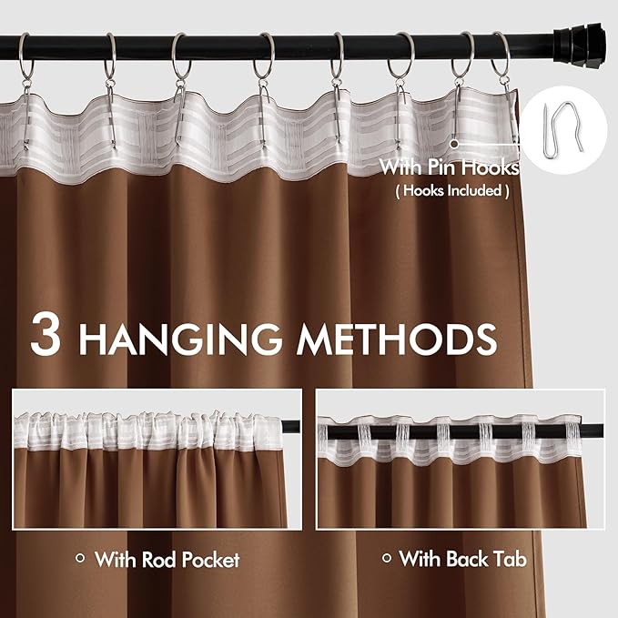 MIULEE Back Tab Blackout Curtains 84 Inch Length 2 Panels Set for Living Room Bedroom, Rod Pocket/Pinch Pleated Thermal Insulated Room Darkening Light Blocking Curtains 52x84 Inch, Cappuccino Brown