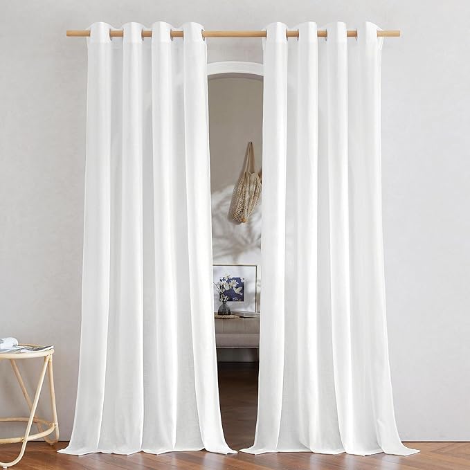 NICETOWN Rustic Linen 144 inch Long Curtains for Living Room, Grommet Privacy Added Thick Linen Weave with Light Filter Window Curtains & Drapes for Bedroom, White, W55 x L144, 2 Panels
