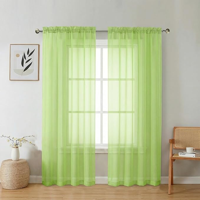 Aiyufeng Lime Sheer Curtains 63 Inch Length 2 Panels Set for Living Room, Light Filtering Lime Window Sheers Drapes for Bedroom, Each 42" W x 63" L