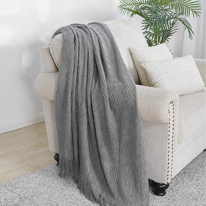 BOURINA Throw Blanket Textured Solid Soft Sofa Throw Couch Cover Knitted Decorative Blanket, 60 inch x 80 inch Dark Grey