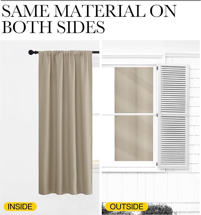 NICETOWN 2 Panels Blackout Curtains, Rod Pocket Window Curtains Room Darkning Drapes for Bedroom/Living Room, Thermal Insulated Solid Draperies for Home Office/Study, 62 by 72-Inch, Soft Taupe