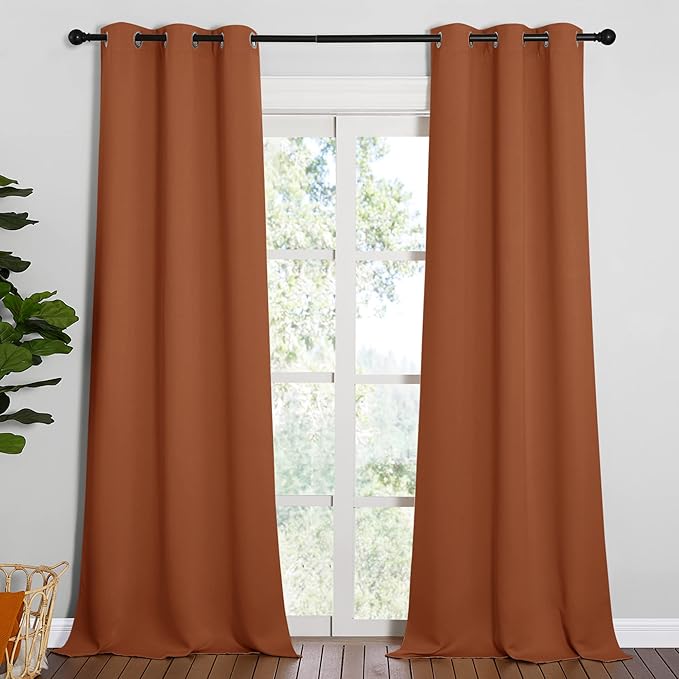 NICETOWN Room Darkening Drapes for Nursery - Light Blocking Curtain Panels for Bedroom Girl Room, Soft Fabric Window Treatment (Burnt Orange, 42 inches Width by 95 inches Length, 1 Pair)