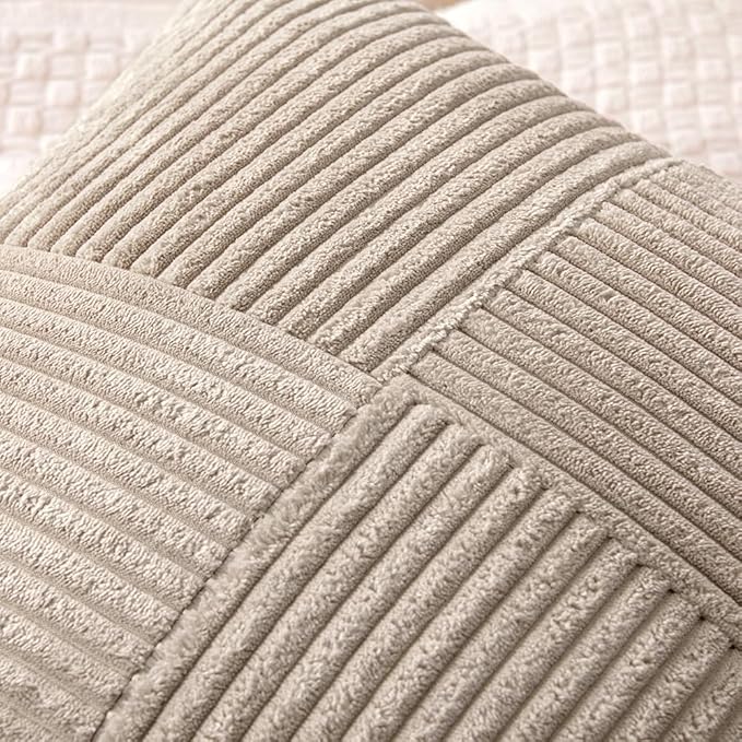 MIULEE Light Brown Decorative Throw Pillow Covers 20x20 Inch for Couch Bed Sofa Pack of 2 Boho Neutral Farmhouse Throw Pillows Soft Cross Corduroy Patchwork Textured Cushion Cases