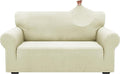 ZNSAYOTX 1 Piece Jacquard Couch Covers for 2 Cushion Couch High Stretch Loveseat Slipcover for Pets Dogs Anti Slip Love Seat Sofa Slipcover Furniture Protector (Medium,New Pattern Light Beige)
