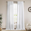 White Linen Sheer Curtains 102 Inches 2 Panels Set Back Tab Rod Pocket Extra Long Semi Sheer Light Filter Vintage Curtain Drapes Room Decor Aesthetic Curtains for Living Room High Window 40x102