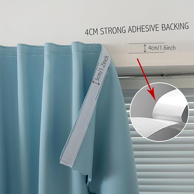 Self Adhesive Curtains, Black Out Shade for Window, Blackout Fabric Temporary Window Coverings Easy to Hang Curtains No Rod Needed, Use for Bedroom, Room, Kitchen, 47"W X 59"L, Lake Blue, 1 Panel