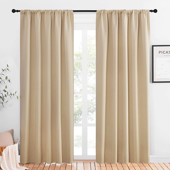 NICETOWN Blackout Curtain Panels for Living Room, Biscotti Beige, 2 Panels, W52 inches x L84 inches, Energy Efficient & Noise Reducing Thermal Insulated Rod Pocket Blackout Drapes/Draperies for Window