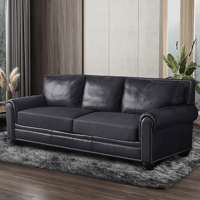 Leather Look Couch Cushion Covers Sofa Seat Slipcovers Sets Couches Furniture Protector for Sectional Armchair Loveseat Pets Kids Stretch Spandex Fabric (2 Cushion Sofa, Dark Grey)