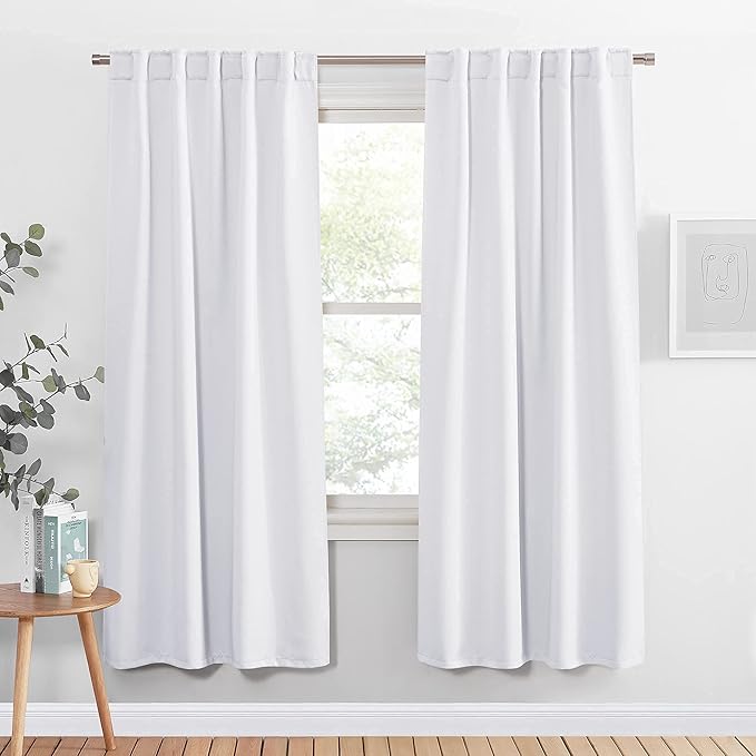 PONY DANCE 50% Blackout Window Curtain Panels - 42 W x 72 L Pure White Light Filtering Bedroom Drapes Blinds Back Tab & Rod Pocket Window Treatments Energy Saving for Living Room, 2 Pieces