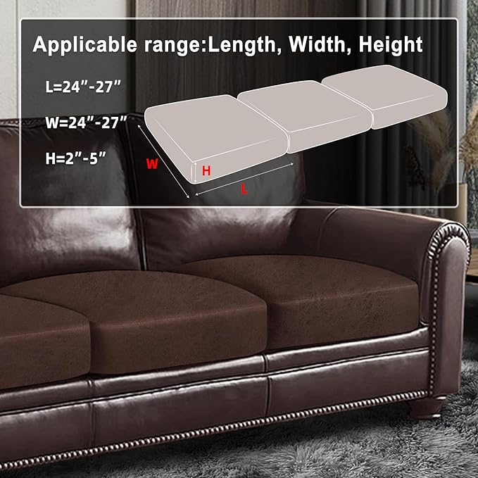 Leather Look Couch Cushion Covers Sofa Seat Slipcovers Sets Couches Furniture Protector for Sectional Armchair Loveseat Pets Kids Stretch Spandex Fabric (3 Cushion Sofa, Chocolate)