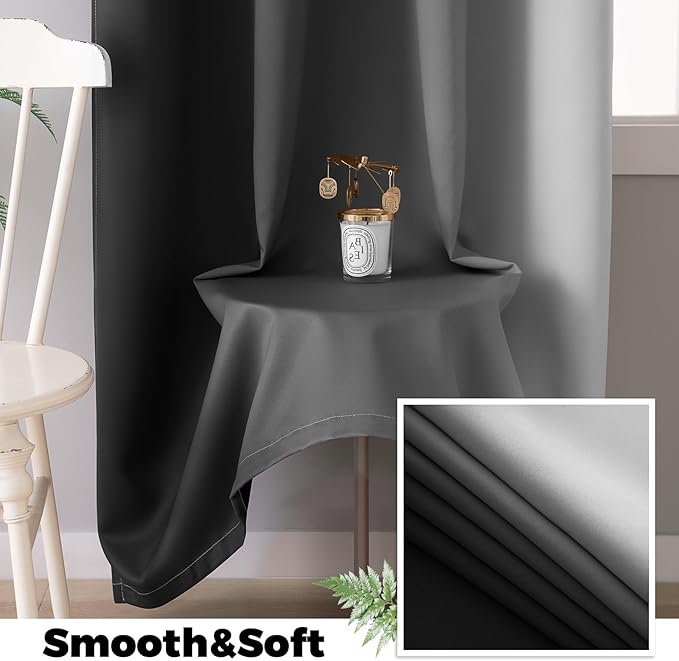 Yakamok 100% Blackout Curtains 72 Inch Length 2 Layers,Black Curtains for Bedroom Ombre Room Darkening Grommet Gradient Drapes, Light Blocking Thermal Insulated Window Curtains for Living Room
