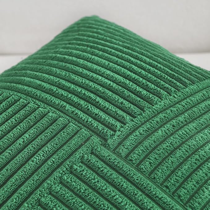 Fancy Homi 2 Packs Green Lumbar Decorative Throw Pillow Covers 12x20 Inch for Couch Bed Sofa, Holiday Christmas Home Decor Gift, Soft Striped Corduroy Rectangle Accent Cushion Case 30x50 cm