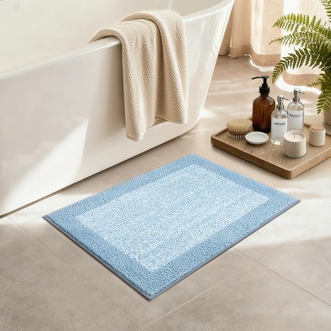 Bathroom Rugs 24x17 Non Slip Washable, Light Blue Bath Mat for Bathroom Floor Tub, Soft Absorbent Quick Dry Mats for Shower, Bathtub,Home Decor