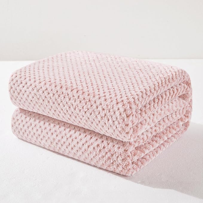Exclusivo Mezcla Fleece Throw Blanket Extra Large, Super Soft and Warm Blankets for Couch, Sofa and Bed Waffle Textured, Cozy, Fuzzy and Lightweight (Heather Dusty Pink, 50x70 Inches)