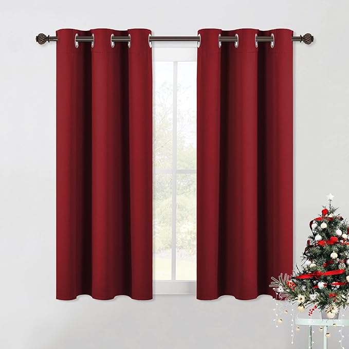 NICETOWN Christmas Bedroom Curtains Blackout Draperies, Home Decorations Thermal Insulated Solid Grommet Top Blackout Drapes for Living Room (1 Pair, 42 x 54-Inch, Red)