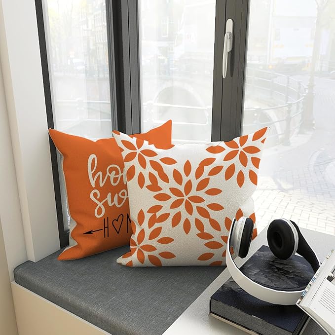 YCOLL Fall Pillow Covers 20x20 Set of 4, Modern Sofa Throw Pillow Cover for Fall Decor, Decorative Outdoor Linen Fabric Pillow Case for Couch Bed Car, Orange