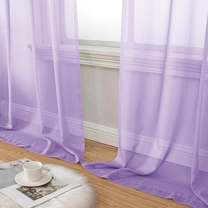 Aiyufeng Light Purple Sheer Curtain Panels Pair Sold 72 Inch Length, Light Filtering Window Curtain Drapes Treatment for Kitchen, Bedroom/Children Room, Voile Top Dual Rod Pocket, 2 Pack of 42 x 72"