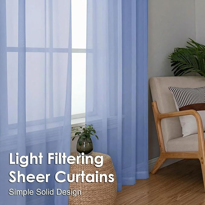 OVZME Sheer Curtains 84 Inches Long 2 Panels Set, Light Filtering Transparent Lightweight Soft Window Treatment Panels for Study Room Living Room Guest Room, Each 42W x 84L Inches, Demin Blue