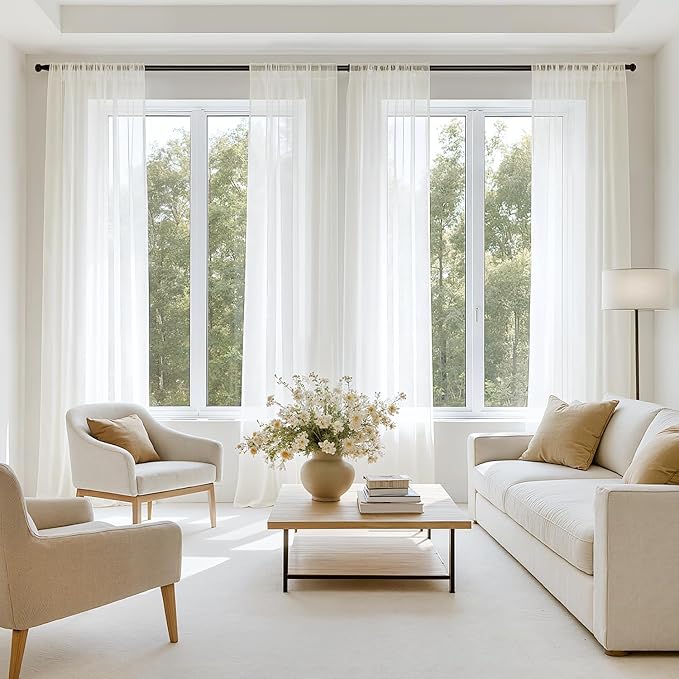 MIULEE Ivory Sheer Curtains 102 Inches Long, 4 Panels Set, Light Filtering Rod Pocket Voile Drapes for Living Room and Bedroom, Airy Soft Fabric Window Treatments, 42 x 102 Inches