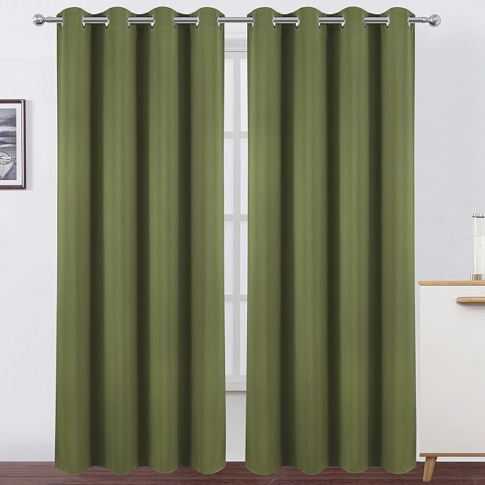LEMOMO Olive Blackout Curtains/52 x 95 Inch/Set of 2 Panels Thermal Insulated Room Darkening Curtains for Bedroom