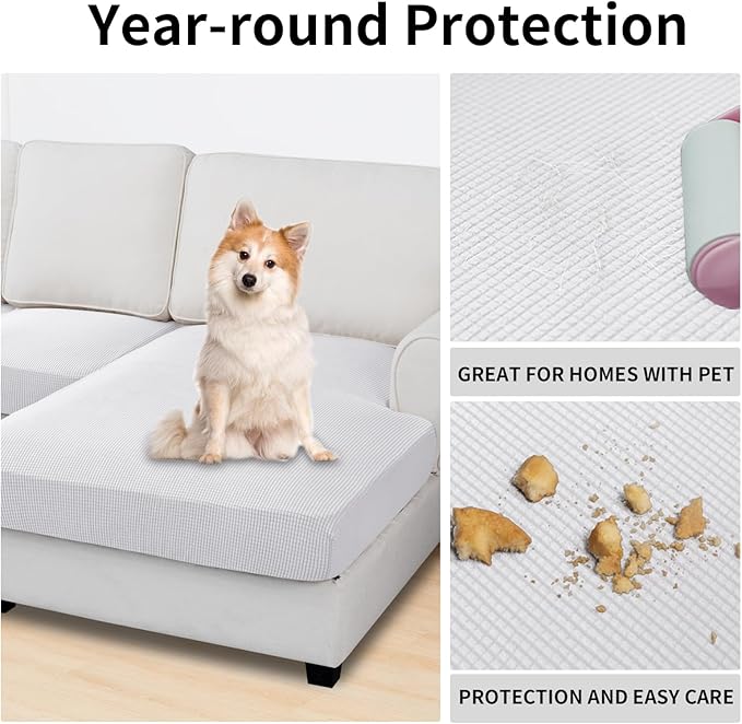 Easy-Going Stretch 4 Pieces Couch Cushion Covers for Sectional Sofa Left/Right L Shape Chaise Lounge Sofa Seat slipcover Anti-Slip Sofa Cover Soft (3 Seater + 1 Chaise, Snow White)