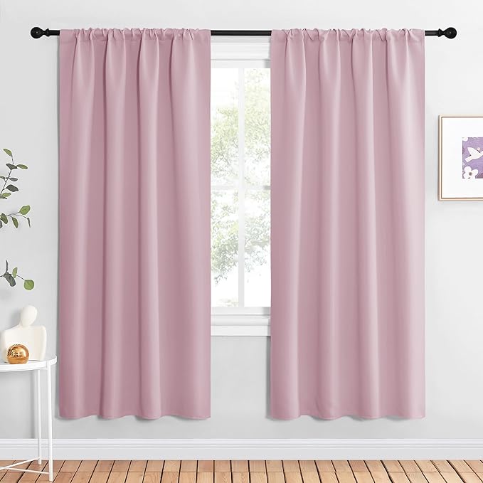 NICETOWN Blackout Curtains for Living Curtains, Baby Pink, 2 Panels, 42 by 72, Room Darkening Window Curtain Panels, Easy-Care Solid Thermal Insulated Draperies/Drapes for Daughter Room