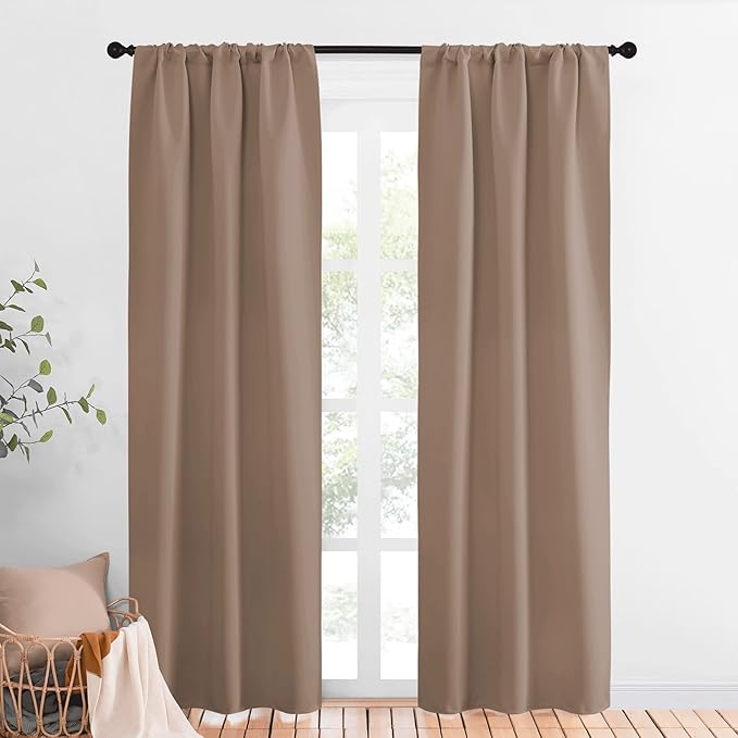 NICETOWN Kitchen Window Blackout Curtains - Window Treatment Thermal Insulated Rod Pocket Small Blackout Draperies/Drapes for Bedroom/Kitchen (Cappuccino, Set of 2, 34 inches Wide by 84 inches Long)