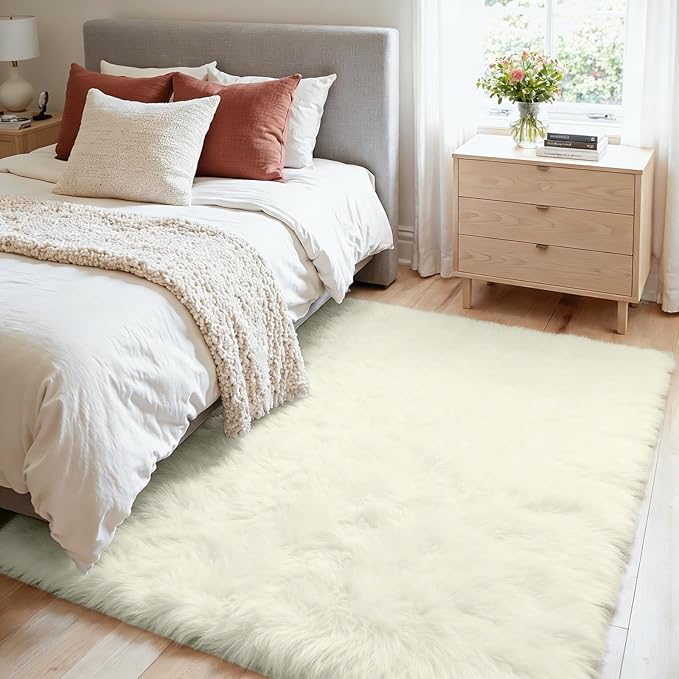 4x6 Area Rugs for Living Room Rug: Soft Fluffy Shag Cream White Rugs for Bedroom, Non-Slip Large Fuzzy Plush Rug Indoor Floor Carpet for Nursery Kids Boys Girl Room, Dorms, Playroom, Modern Home Decor