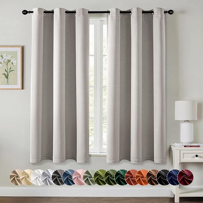 MIULEE Cobblestone Blackout Curtains for Bedroom Living Room 63 Inches Long 2 Panels, Thermal Insulated Room Darkening Drapes Solid Grommet Noise Reduction Light Blocking Window Treatments 40x63 Inch