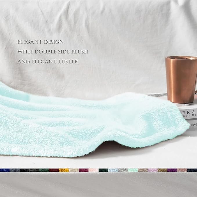 Exclusivo Mezcla Plush Fuzzy Fleece Throw Blanket Extra Large, Super Soft, Fluffy and Warm Blankets for Couch, Bed, All Season (Mint Green, 50x70 inches)