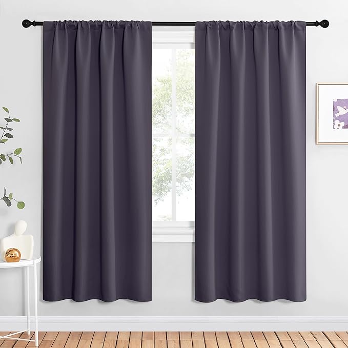 NICETOWN Blackout Curtains for Living Curtains, Greyish Purple, 2 Panels, 42 by 72, Room Darkening Window Curtain Panels, Easy-Care Solid Thermal Insulated Draperies/Drapes for Daughter Room