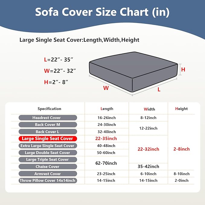 Couch Cushion Covers for Sofa Couch Covers Wear-Resistant Universal Sofa Cover Washable Stretch for Sectional Slipcovers (Texture-Blue,Large Single Seat Cover)